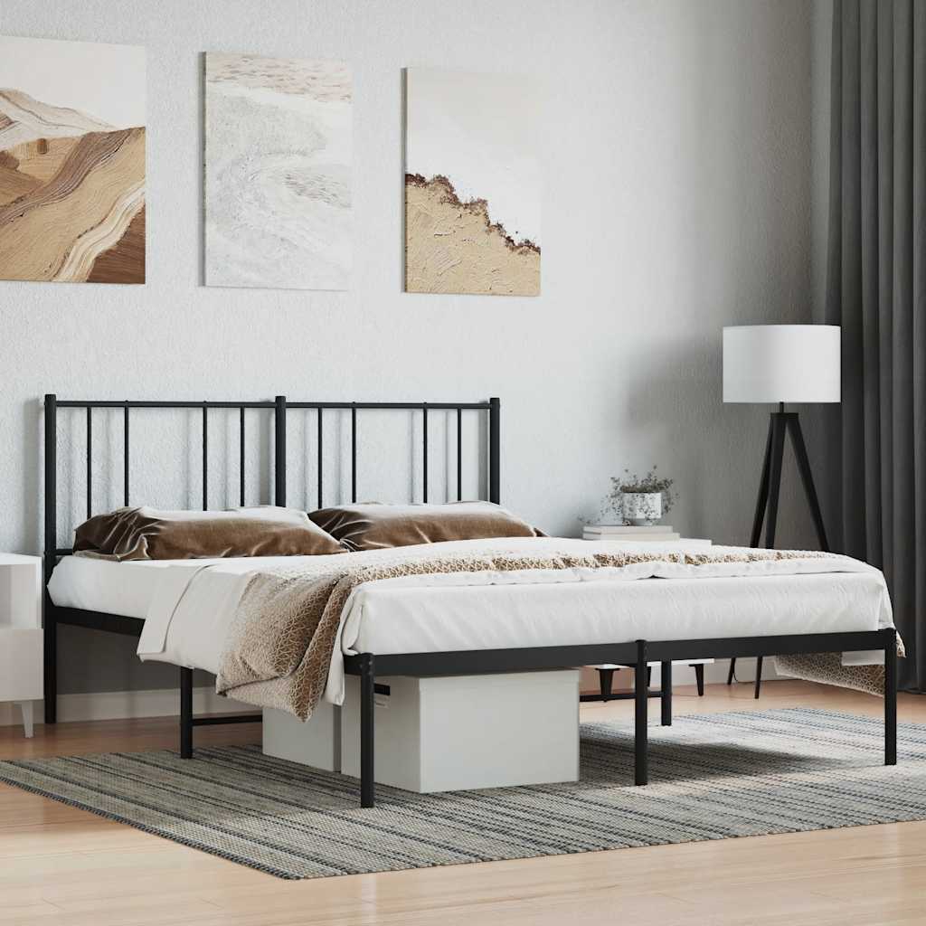 Metalni okvir za krevet s uzglavljem crni 140x190 cm