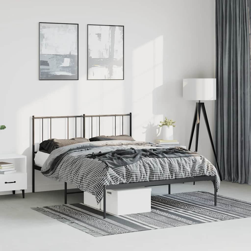Metalni okvir za krevet s uzglavljem crni 150x200 cm