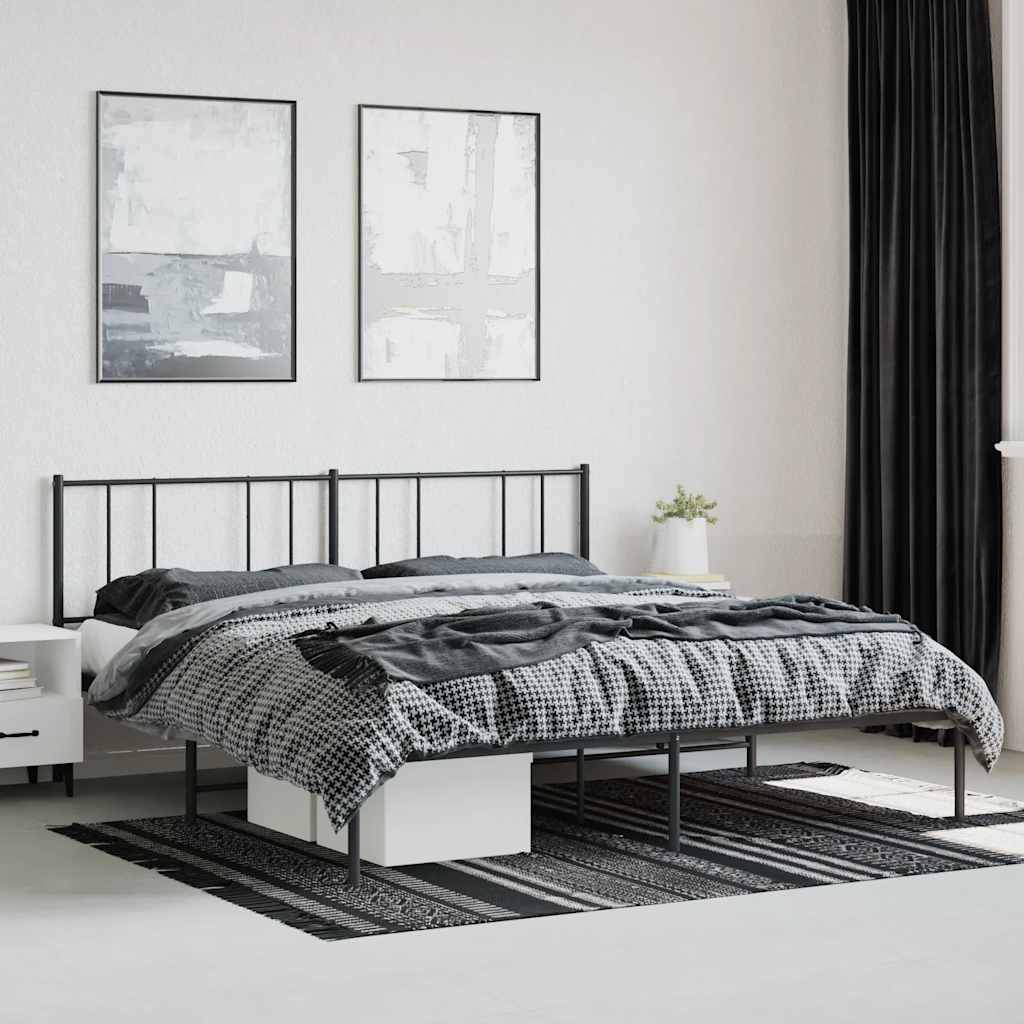 Metalni okvir za krevet s uzglavljem crni 200x200 cm