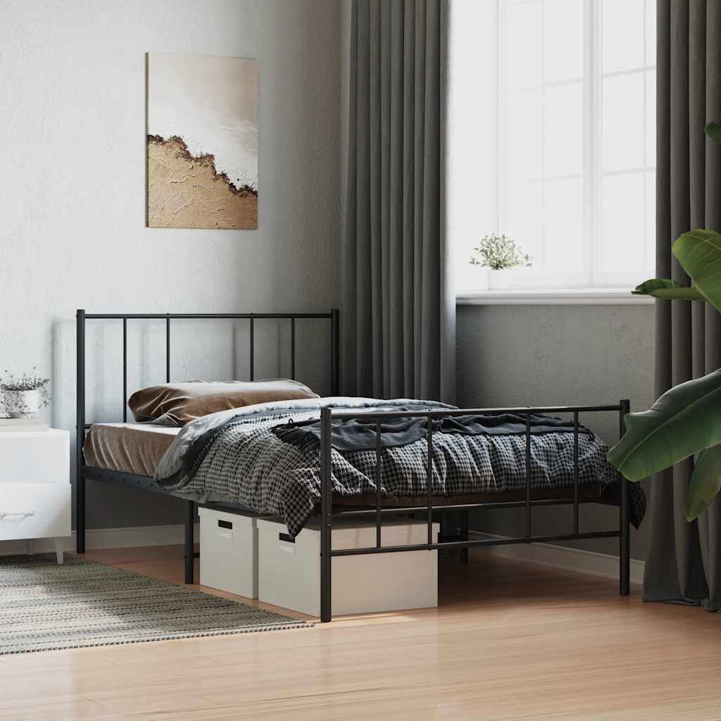 Metalni okvir kreveta uzglavlje i podnožje crni 80x200 cm