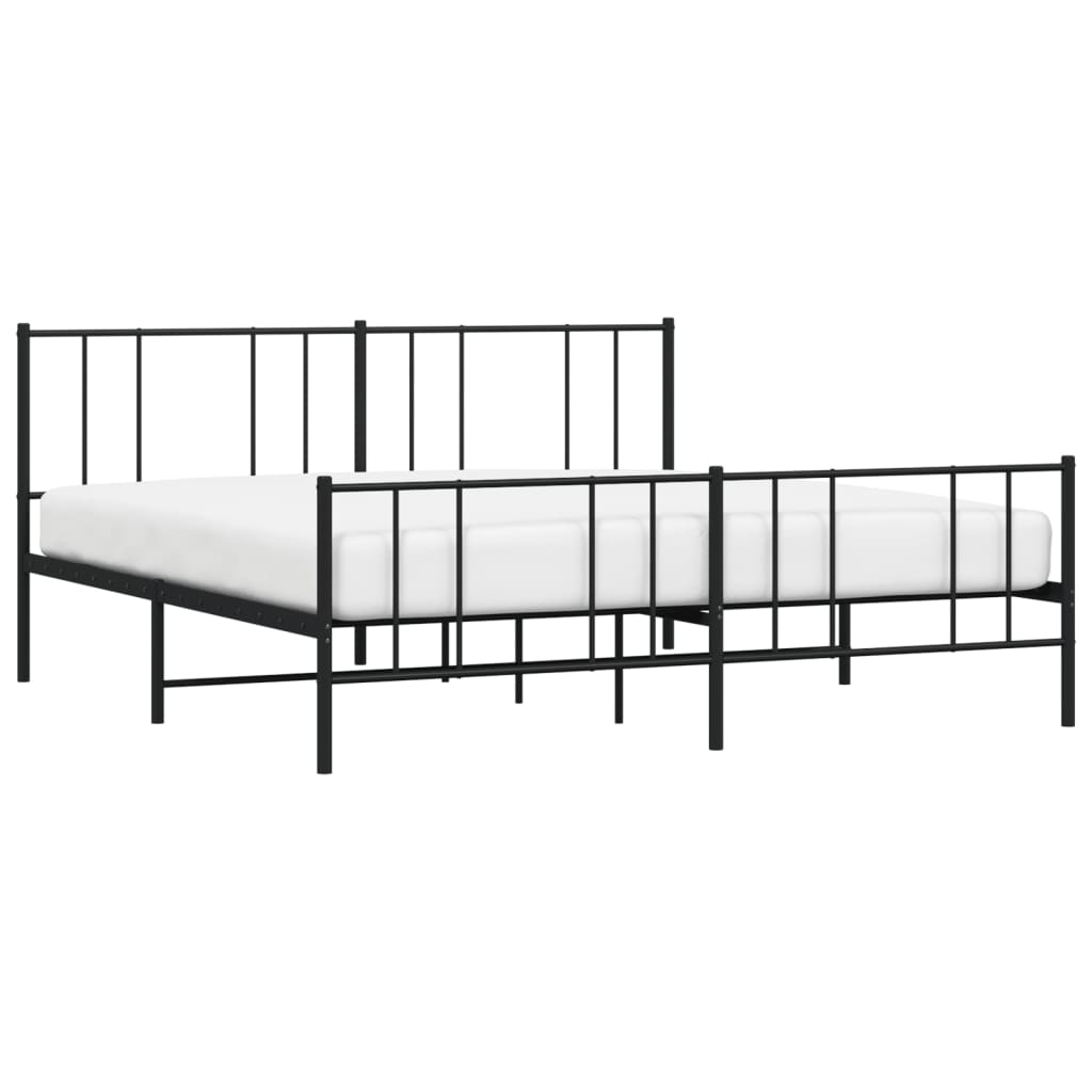 Metalni okvir kreveta uzglavlje i podnožje crni 200x200 cm