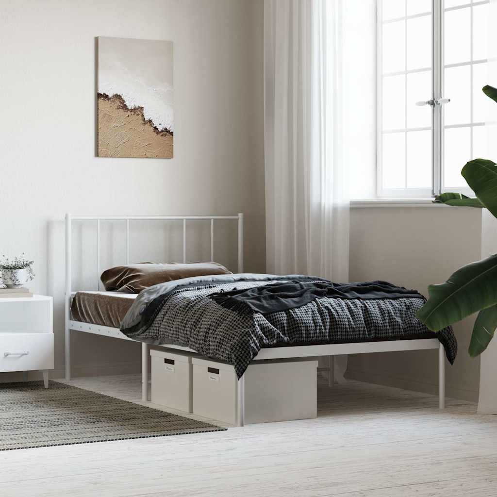 Metalni okvir za krevet s uzglavljem bijeli 90 x 190 cm