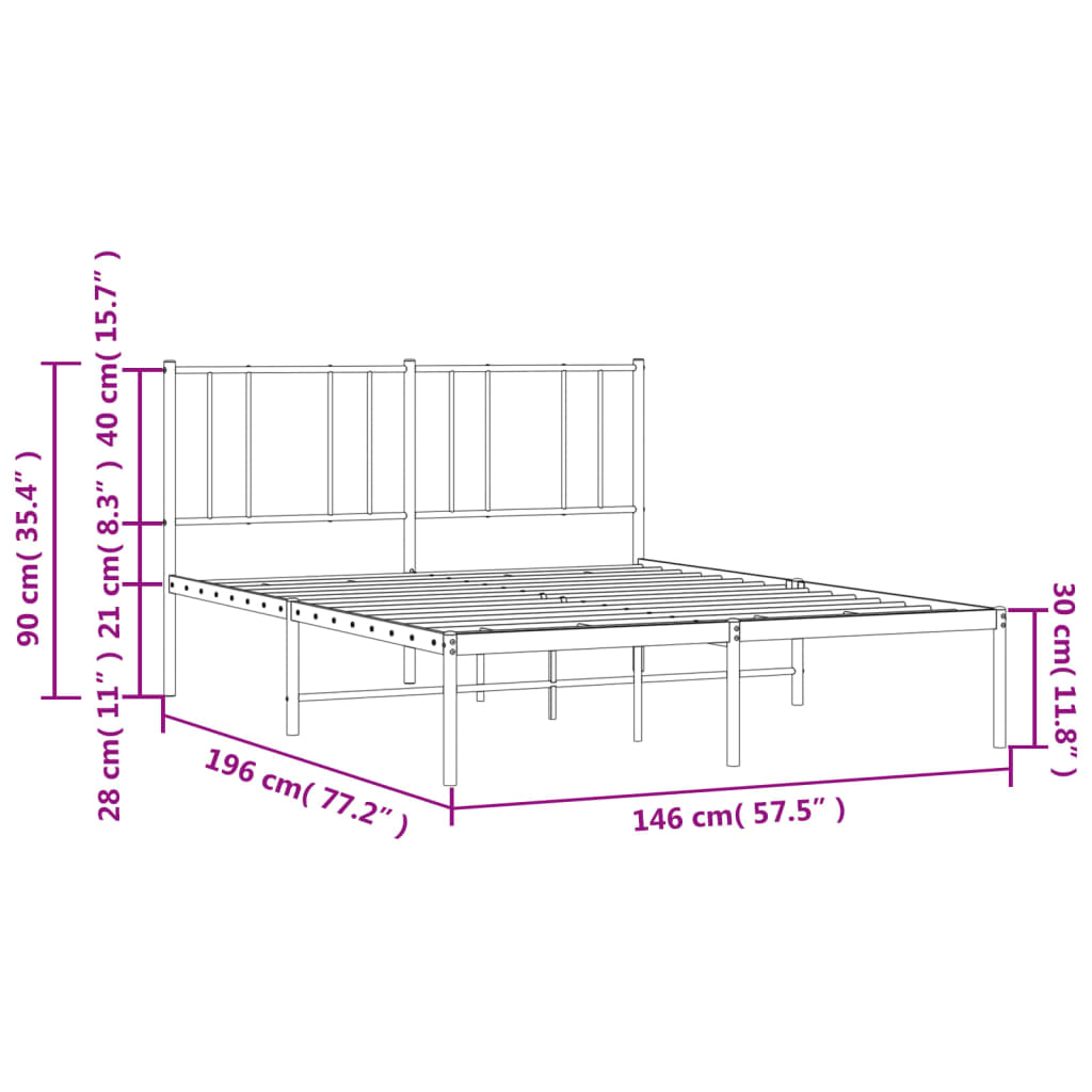 Metalni okvir za krevet s uzglavljem bijeli 140 x 190 cm