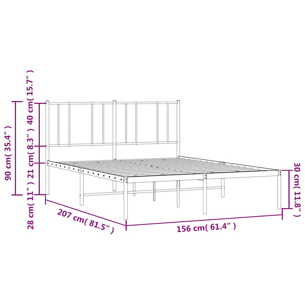Metalni okvir za krevet s uzglavljem bijeli 150x200 cm