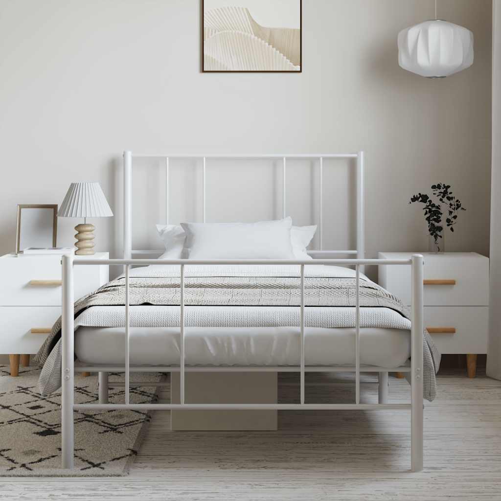 Metalni okvir kreveta uzglavlje i podnožje bijeli 100x200 cm