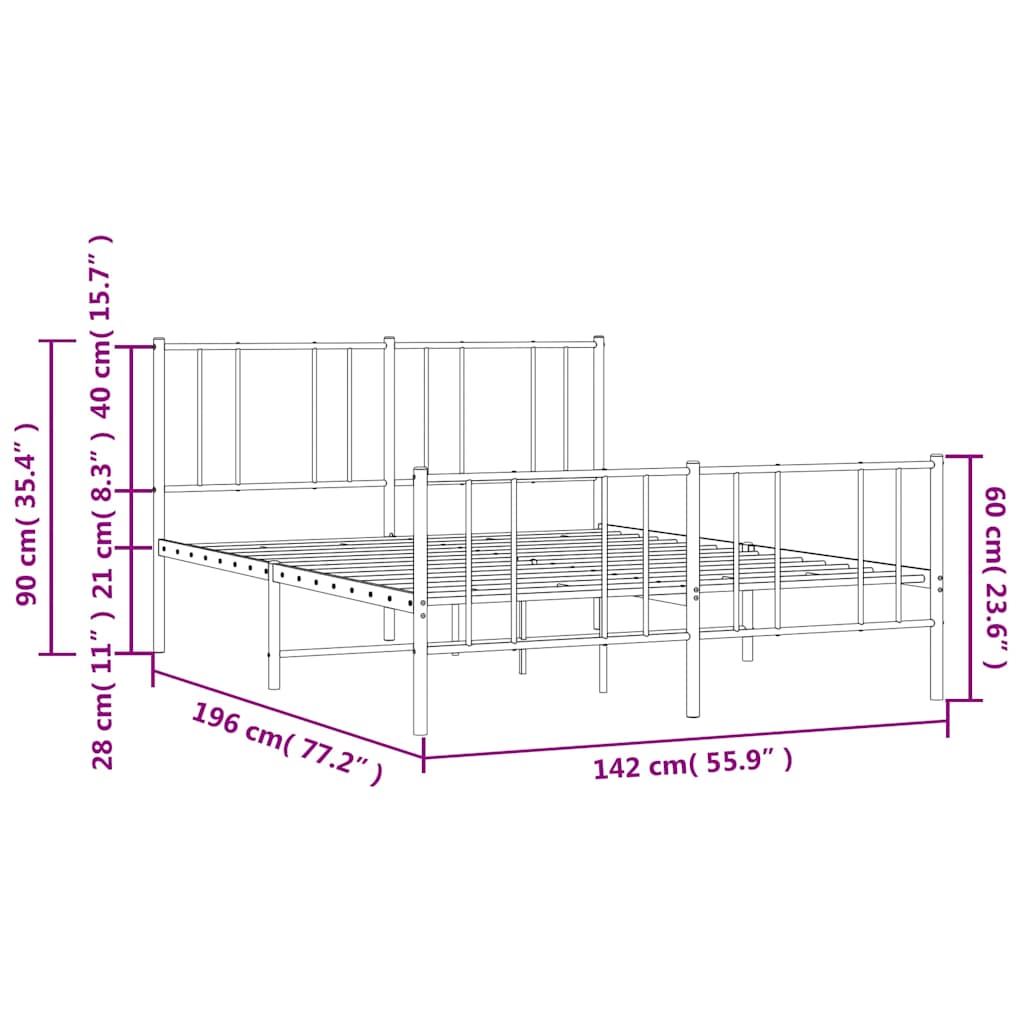 Metalni okvir kreveta uzglavlje i podnožje bijeli 135 x 190 cm