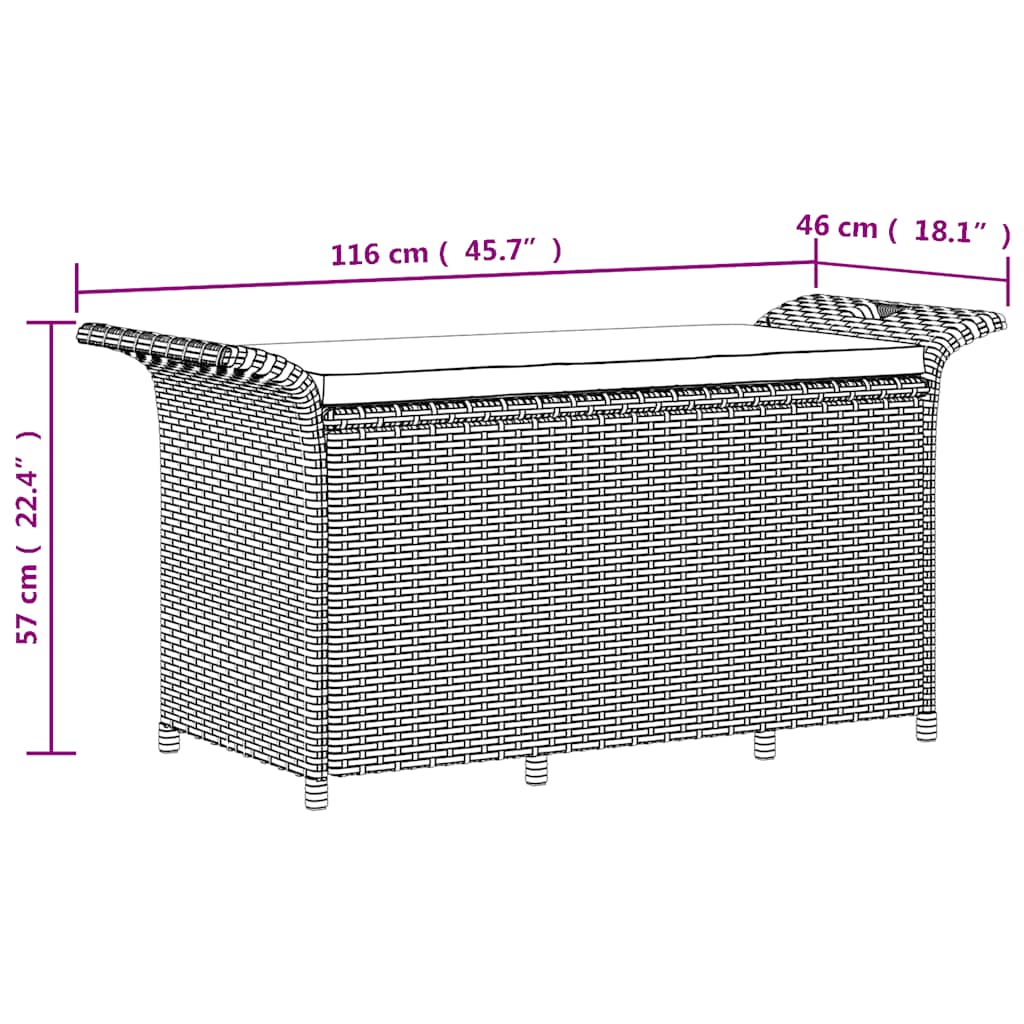 Vrtna klupa s jastukom crna 116 x 46 x 57 cm od poliratana