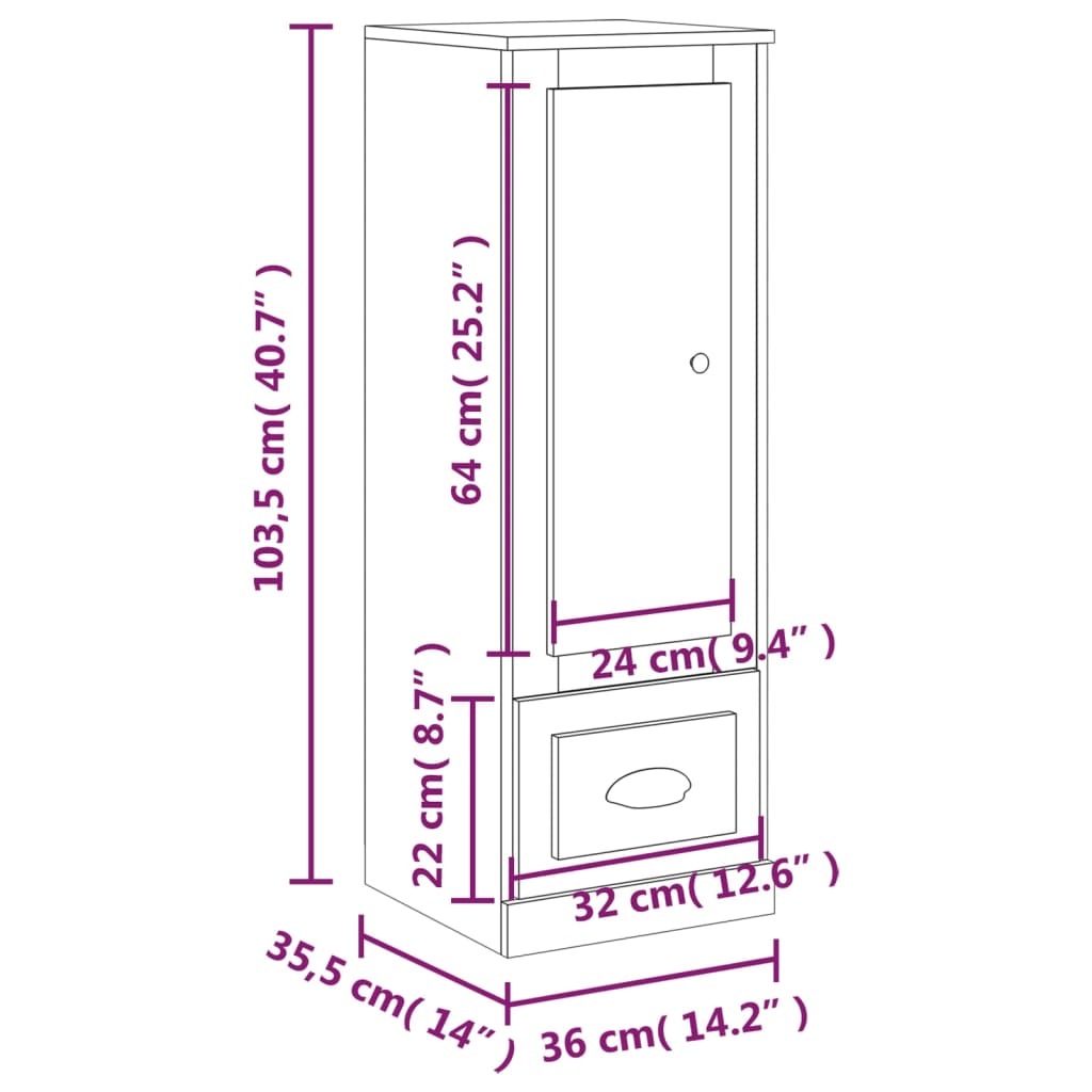 Visoka komoda siva sonome 36x35,5x103,5 cm konstruiranog drva