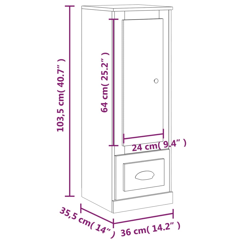 Visoka komoda boja hrasta 36x35,5x103,5 cm konstruiranog drva