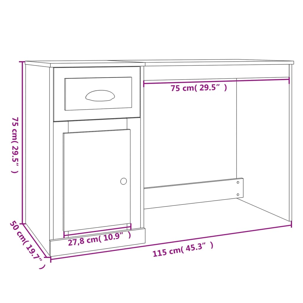 Radni stol s ladicom siva boja betona 115 x 50 x 75 cm drveni