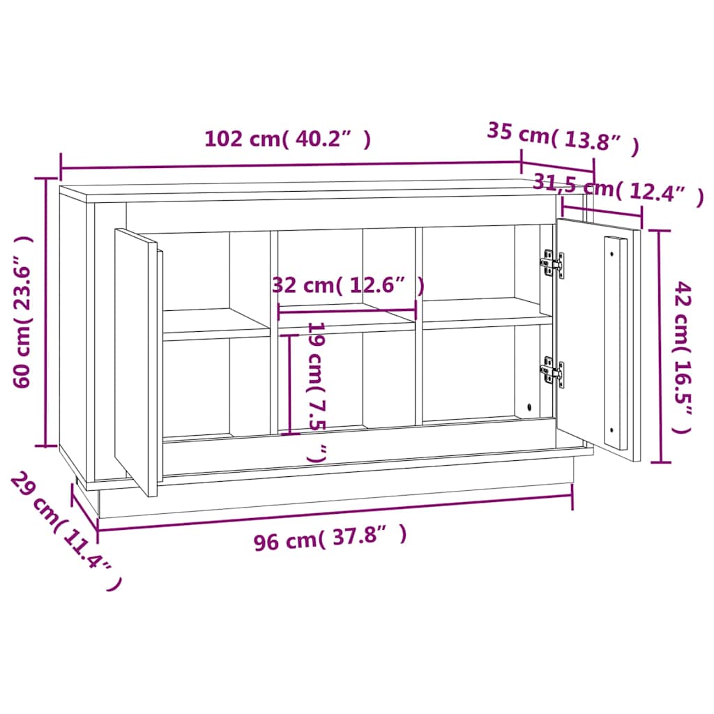 Komoda crna 102 x 35 x 60 cm od konstruiranog drva