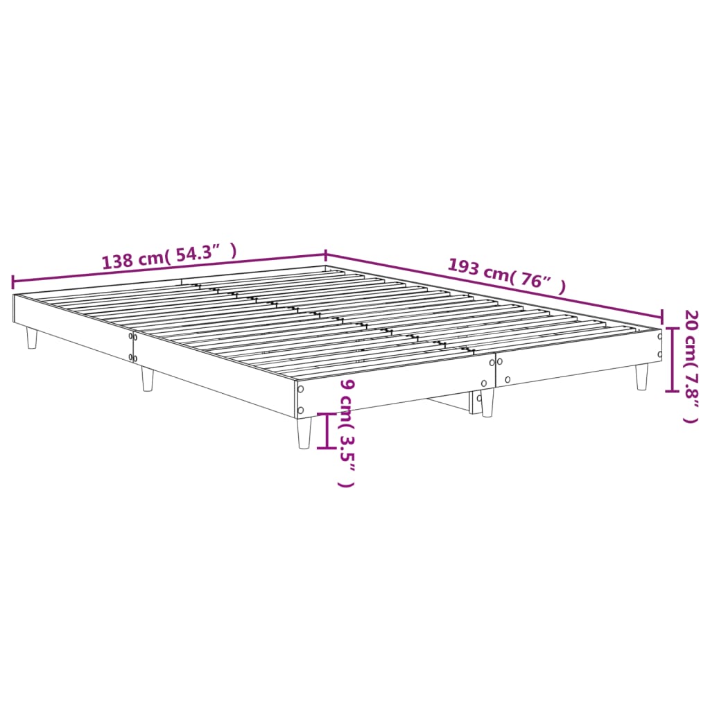 Okvir za krevet boja hrasta 135x190 cm konstruirano drvo