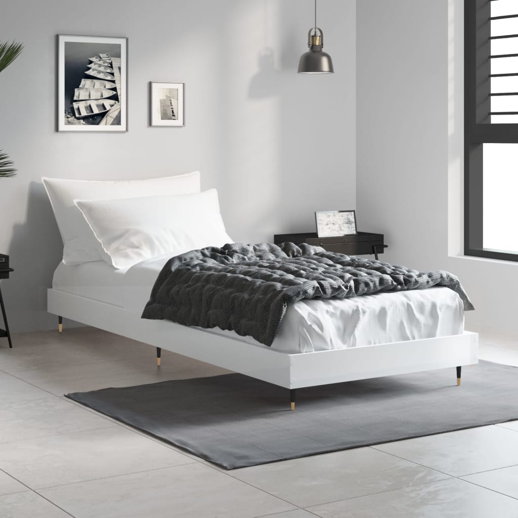 Okvir za krevet visoki sjaj bijeli 75x190 cm konstruirano drvo