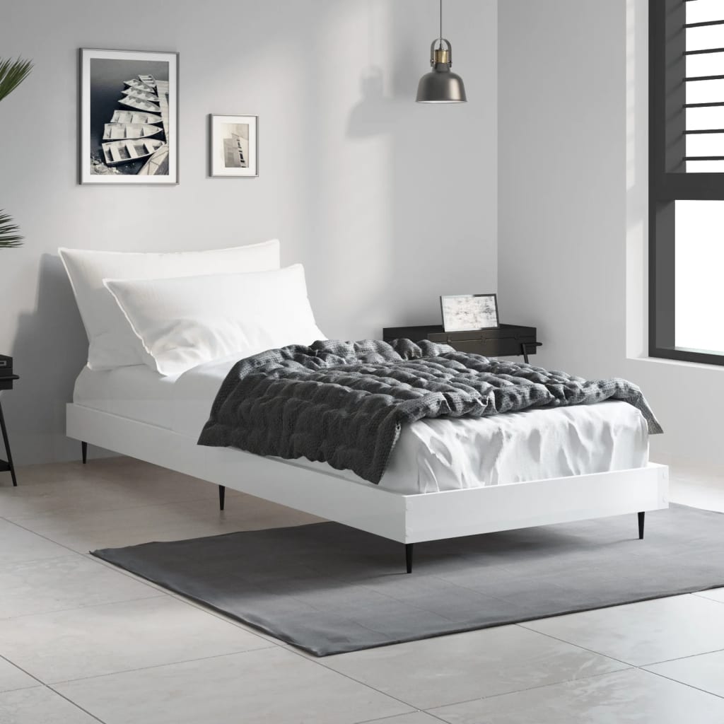 Okvir za krevet visoki sjaj bijeli 75x190 cm konstruirano drvo