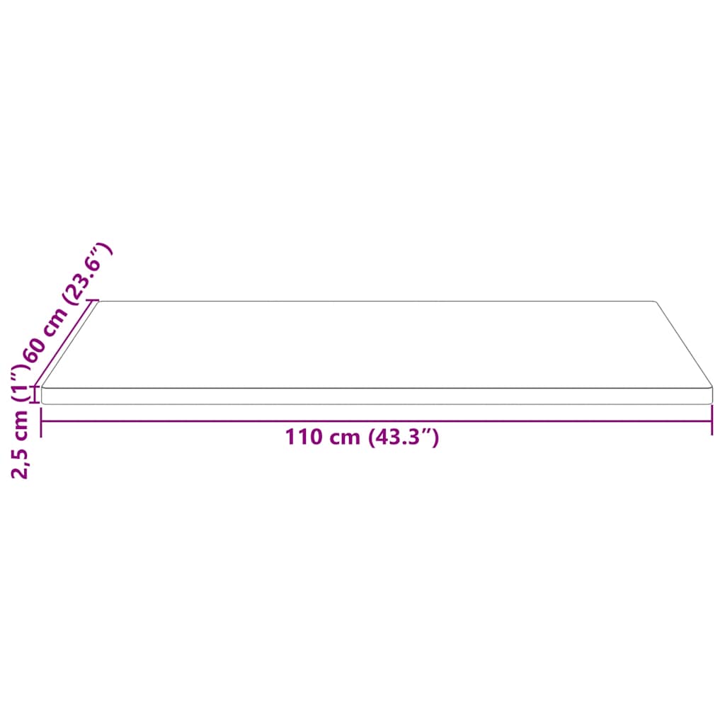 Ploča za stol 110 x 60 x 2,5 cm od masivne borovine pravokutna