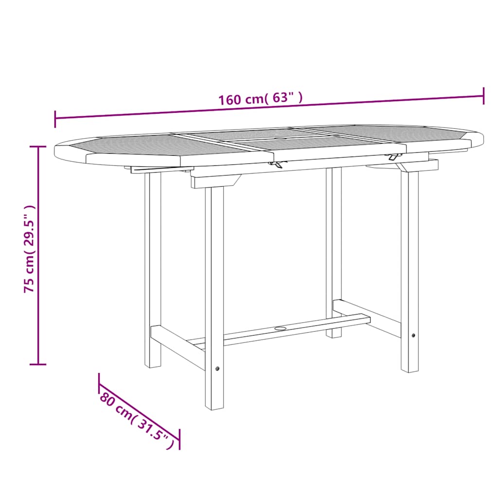 Vrtni stol na razvlačenje 110-160x80x75 cm od masivne tikovine