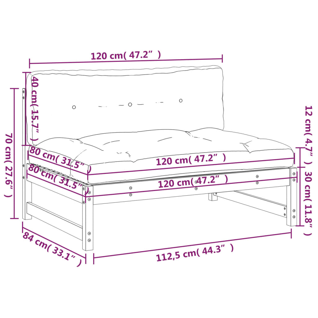 Srednja sofa sivi 120x80 cm od masivne borovine