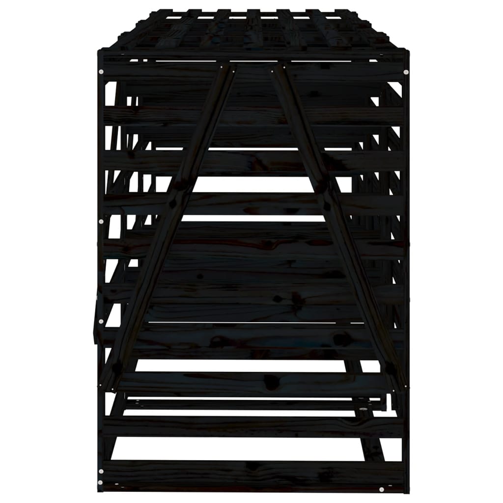 Trostruko spremište za kante za smeće crno od masivne borovine