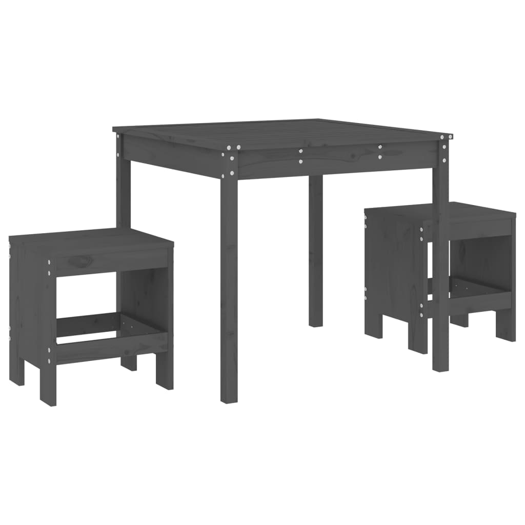 3-dijelni vrtni bistro set sivi od masivne borovine
