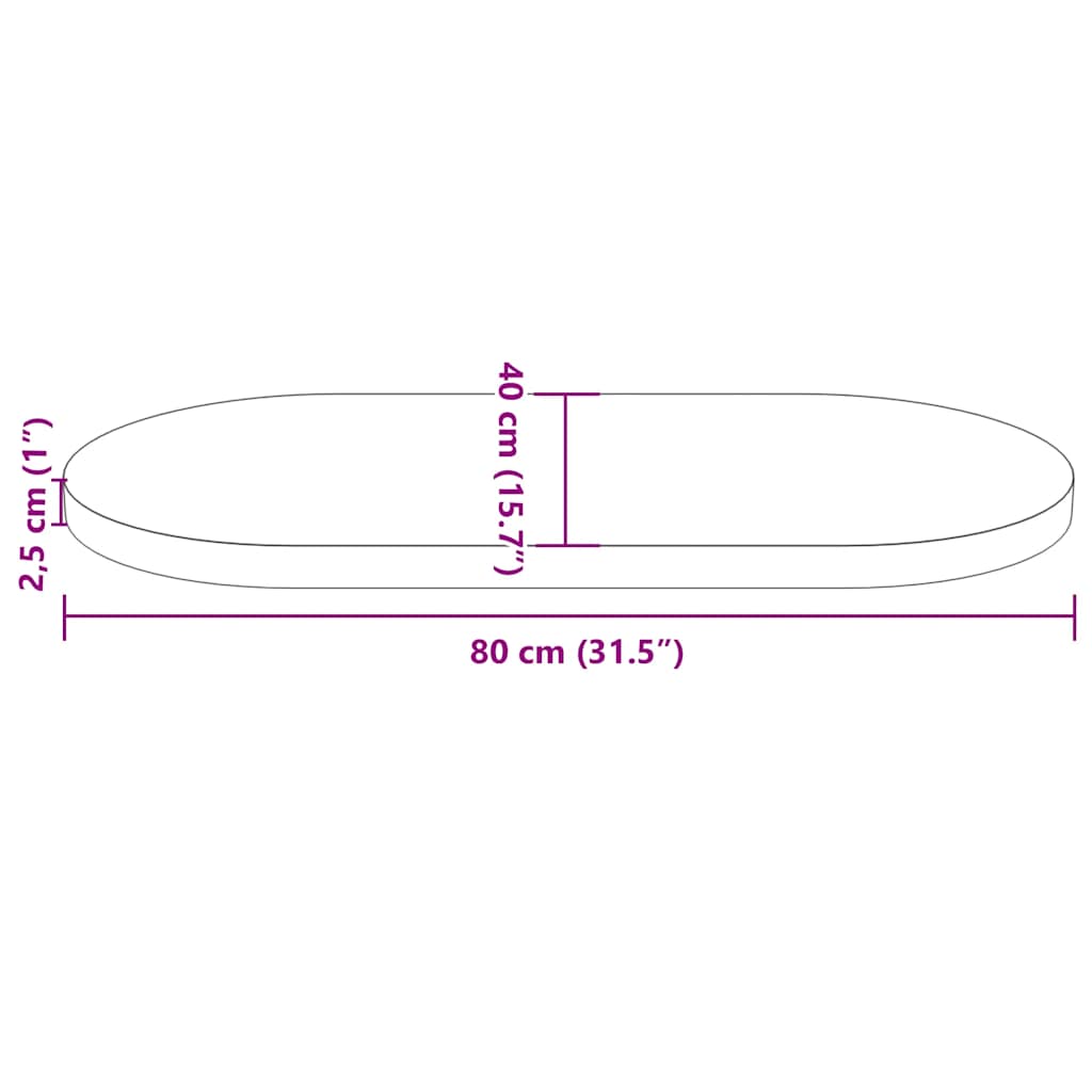 Ploča za stol bijela 80x40x2,5 cm od masivne borovine ovalna