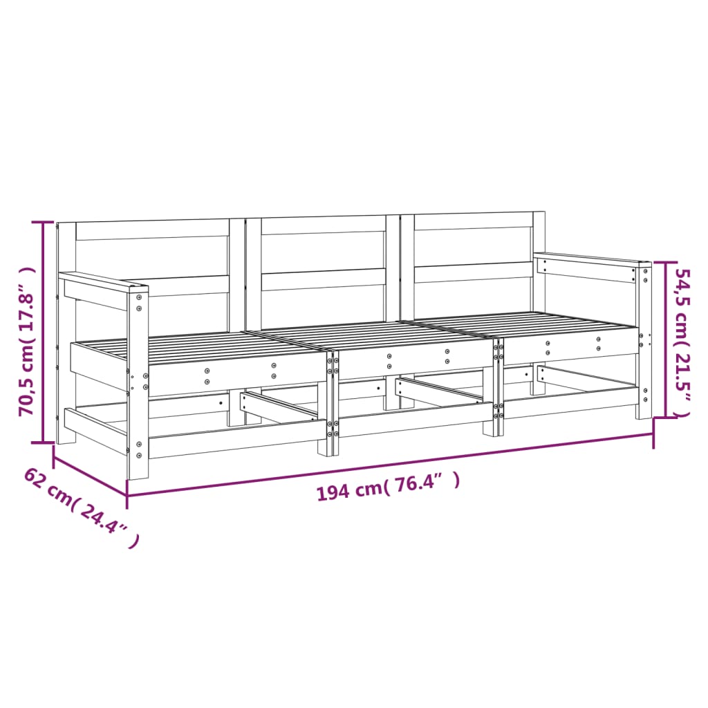 3-dijelna vrtna garnitura od masivne borovine siva