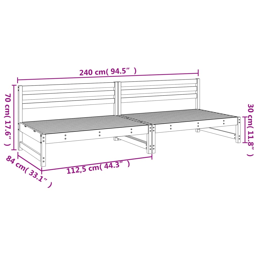 Srednja vrtne sofe 2 kom 120 x 80 cm od masivnog drva duglazije