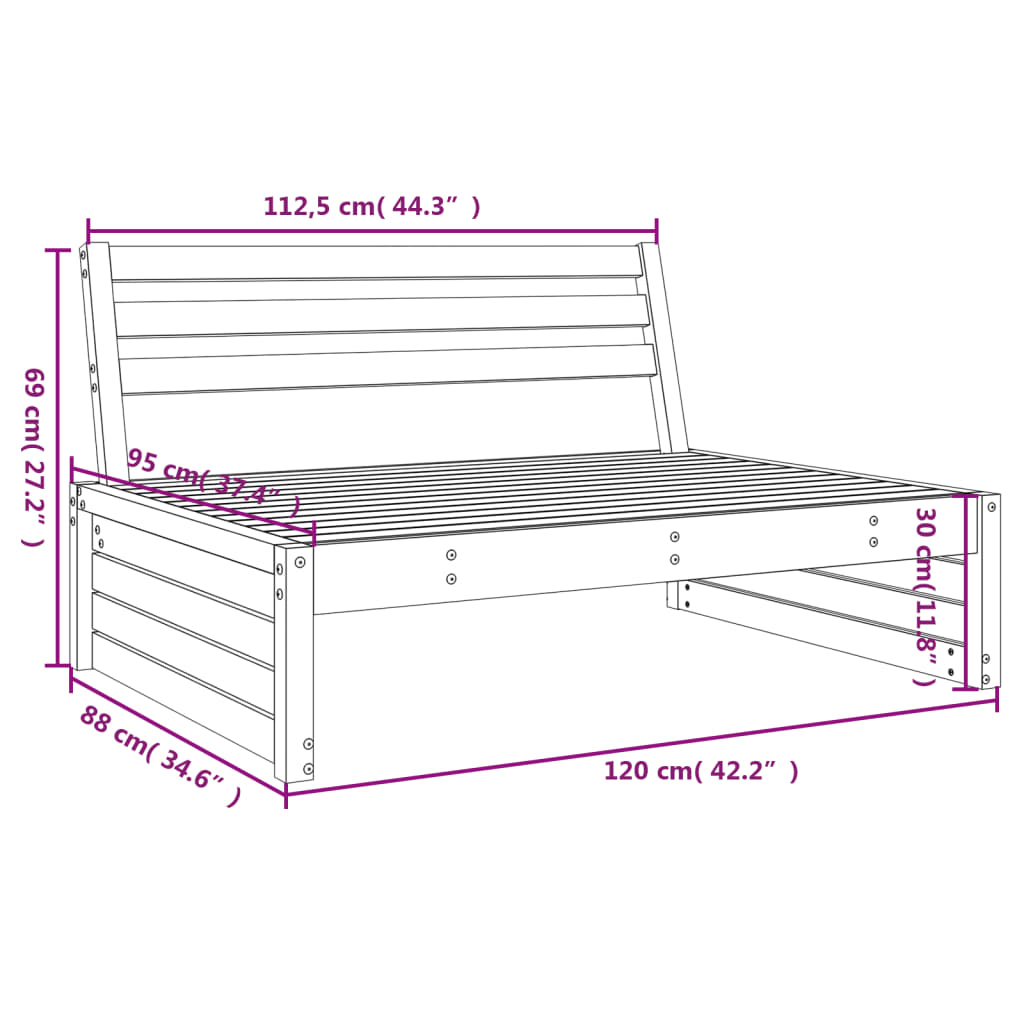 Srednja vrtna sofa 120 x 80 cm od masivne borovine