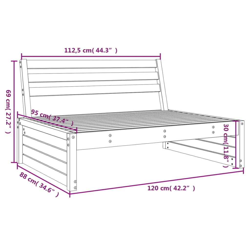 Srednja vrtna sofa 120 x 80 cm od masivnog drva duglazije