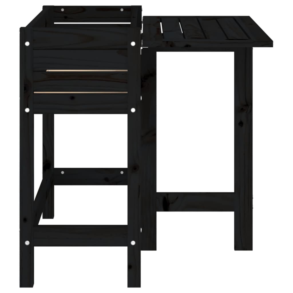 Vrtna sadilica sa sklopivom stolnom pločom crna od borovine
