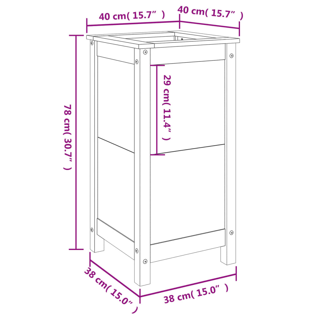 Vrtna sadilica crna 40 x 40 x 78 cm od masivne borovine