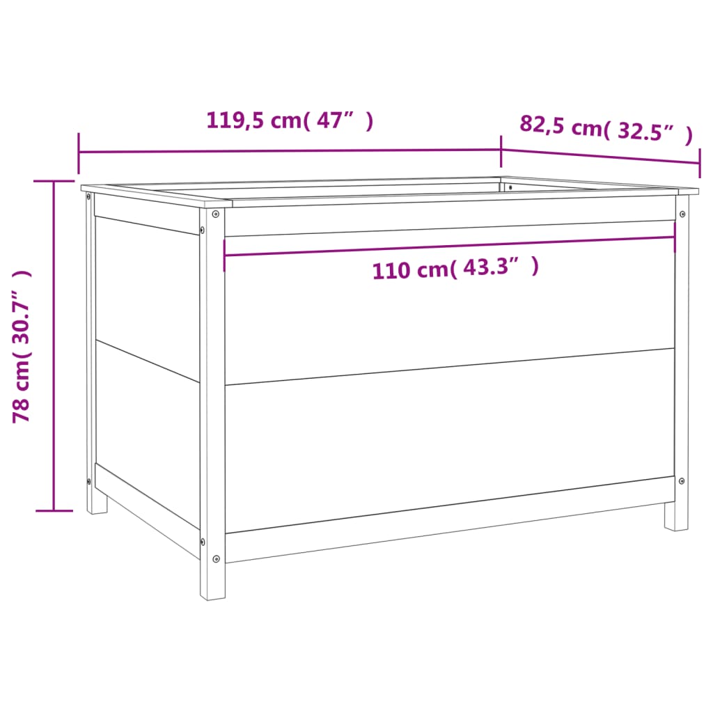 Povišena vrtna gredica bijela 119,5x82,5x78 cm masivna borovina