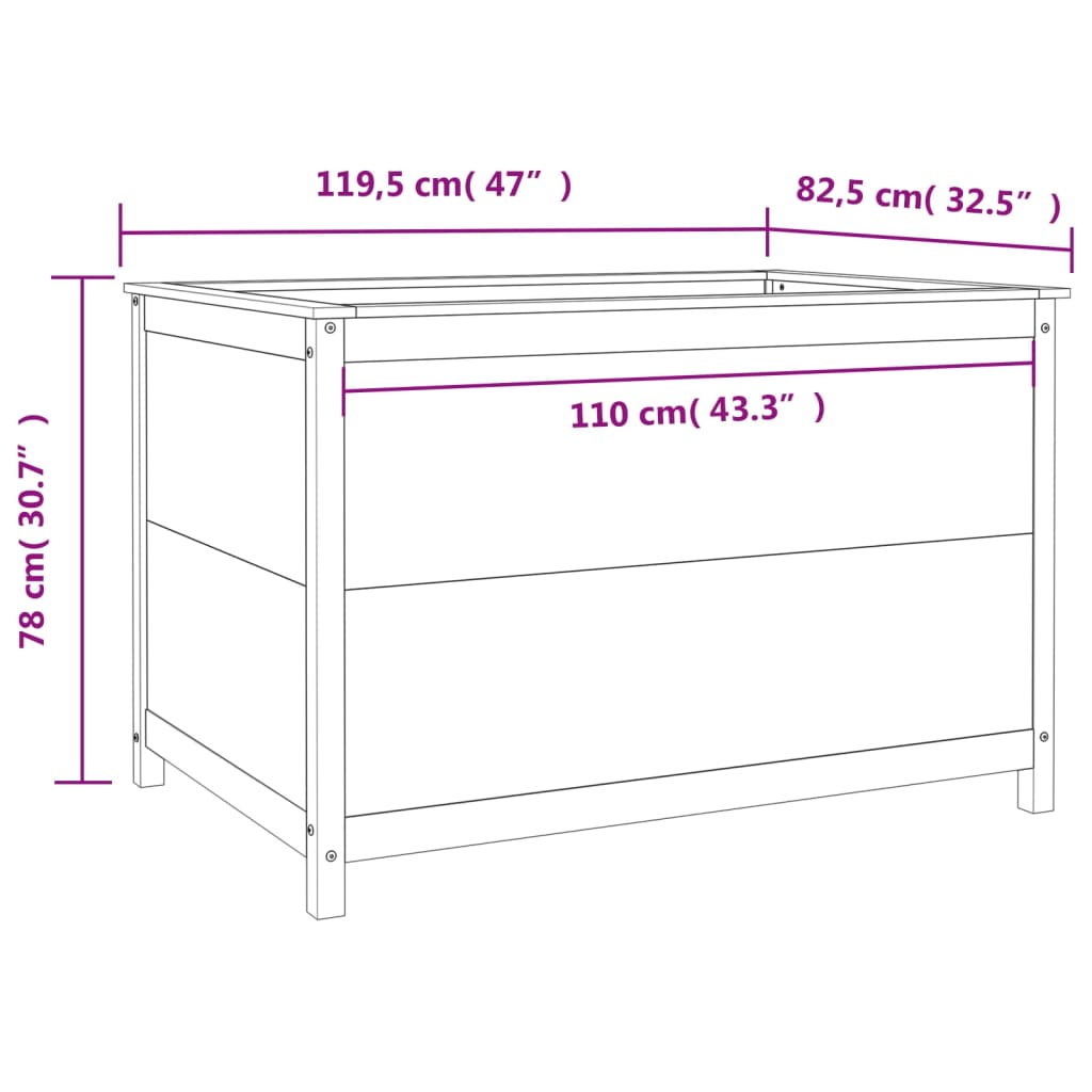 Povišena vrtna gredica siva 119,5x82,5x78 cm masivna borovina