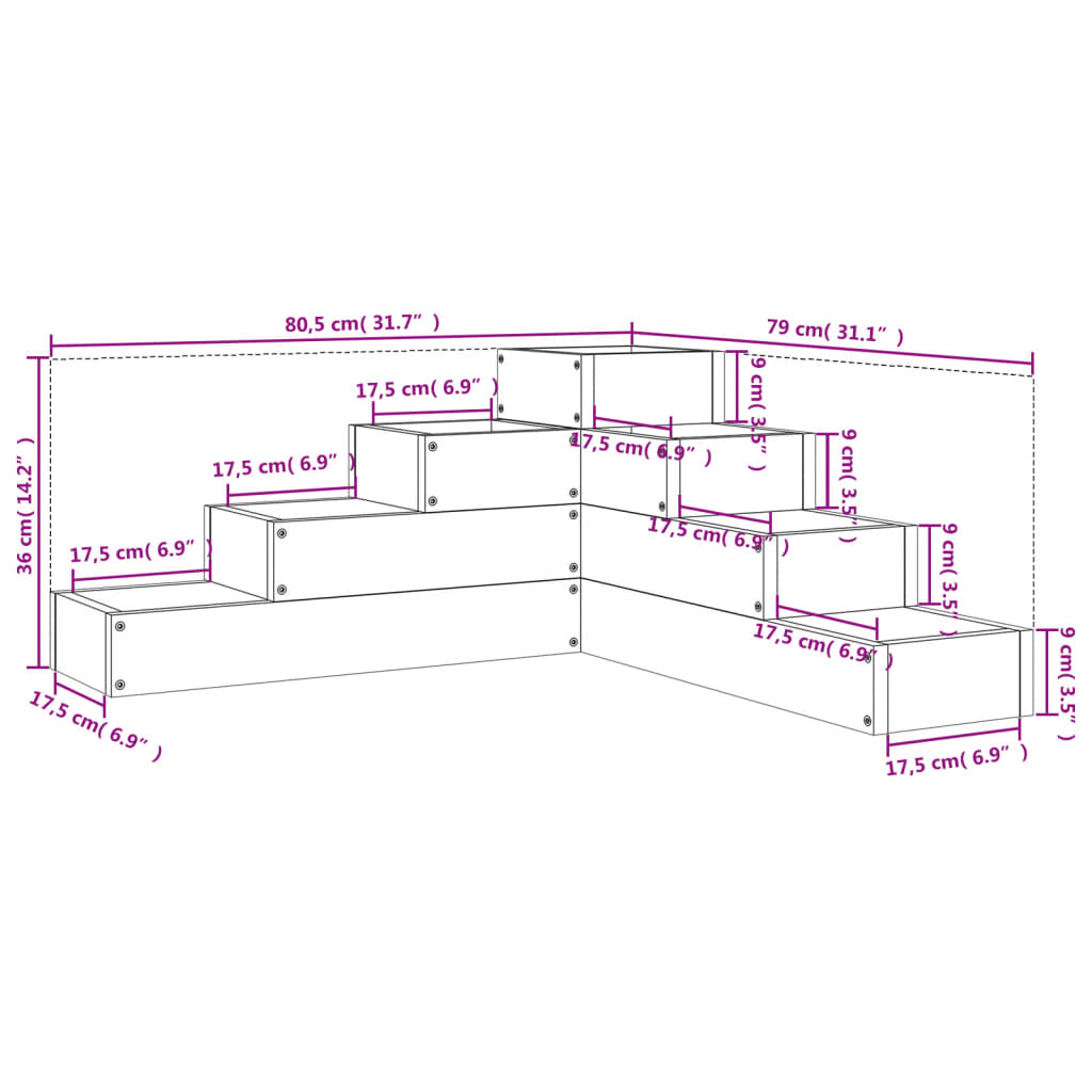 Vrtna sadilica s 4 razine 80,5 x 79 x 36 cm od masivne borovine