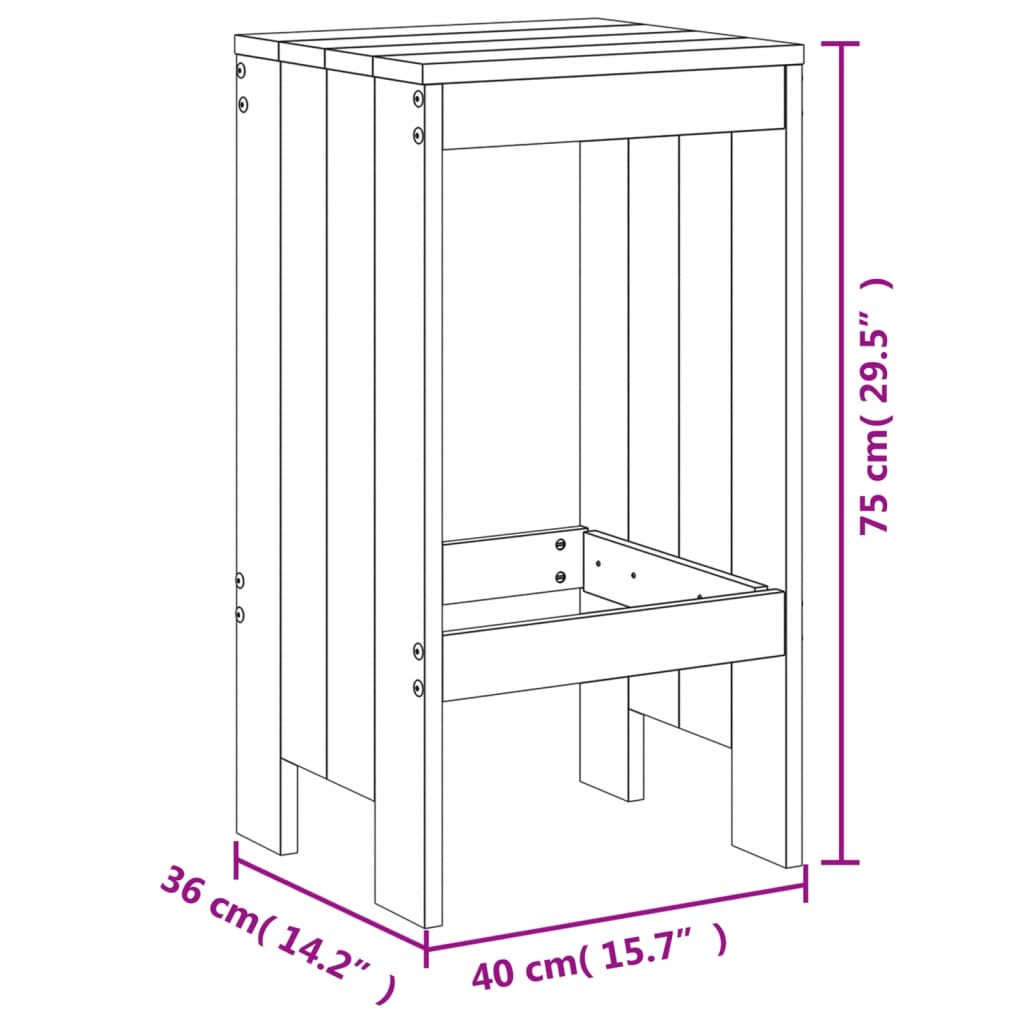 Barski stolci 2 kom bijeli 40 x 36 x 75 cm od masivne borovine