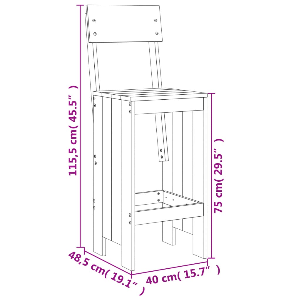 Barski stolci 2 kom boja meda 40x48,5x115,5 cm masivna borovina