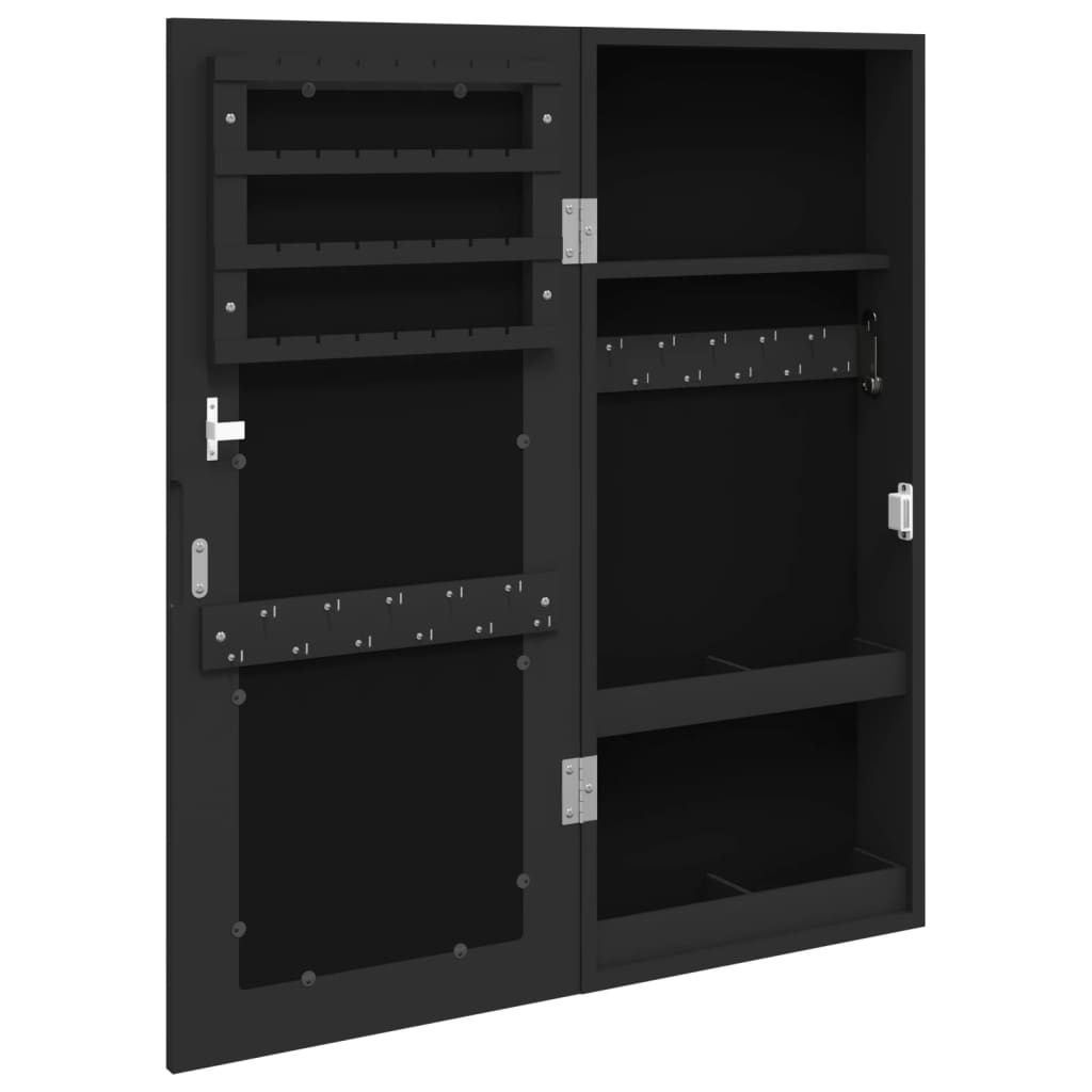 Zidni ormarić za nakit s ogledalom crni 30 x 8,5 x 67 cm
