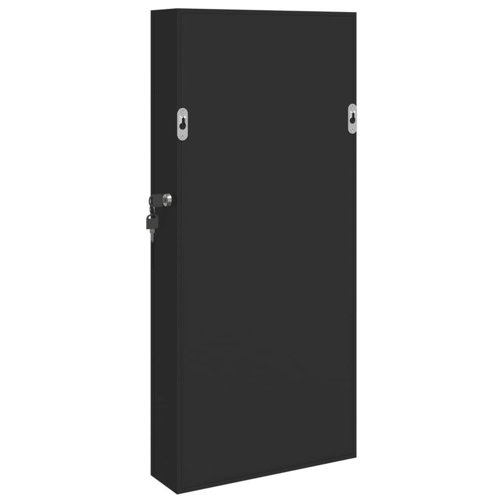 Zidni ormarić za nakit s ogledalom crni 30 x 8,5 x 67 cm