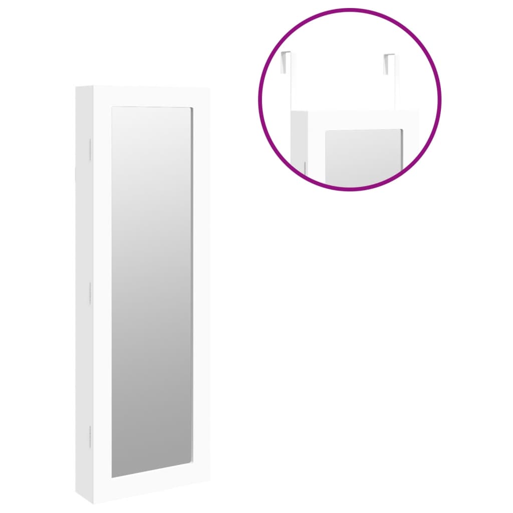 Zidni ormarić za nakit s ogledalom bijeli 30 x 8,5 x 90 cm