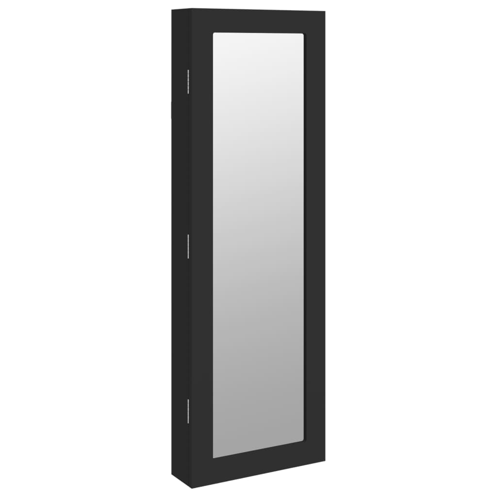Zidni ormarić za nakit s ogledalom crni 30 x 8,5 x 90 cm