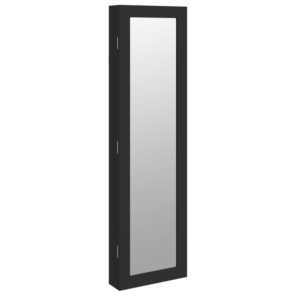 Zidni ormarić za nakit s ogledalom crni 30 x 8,5 x 106 cm