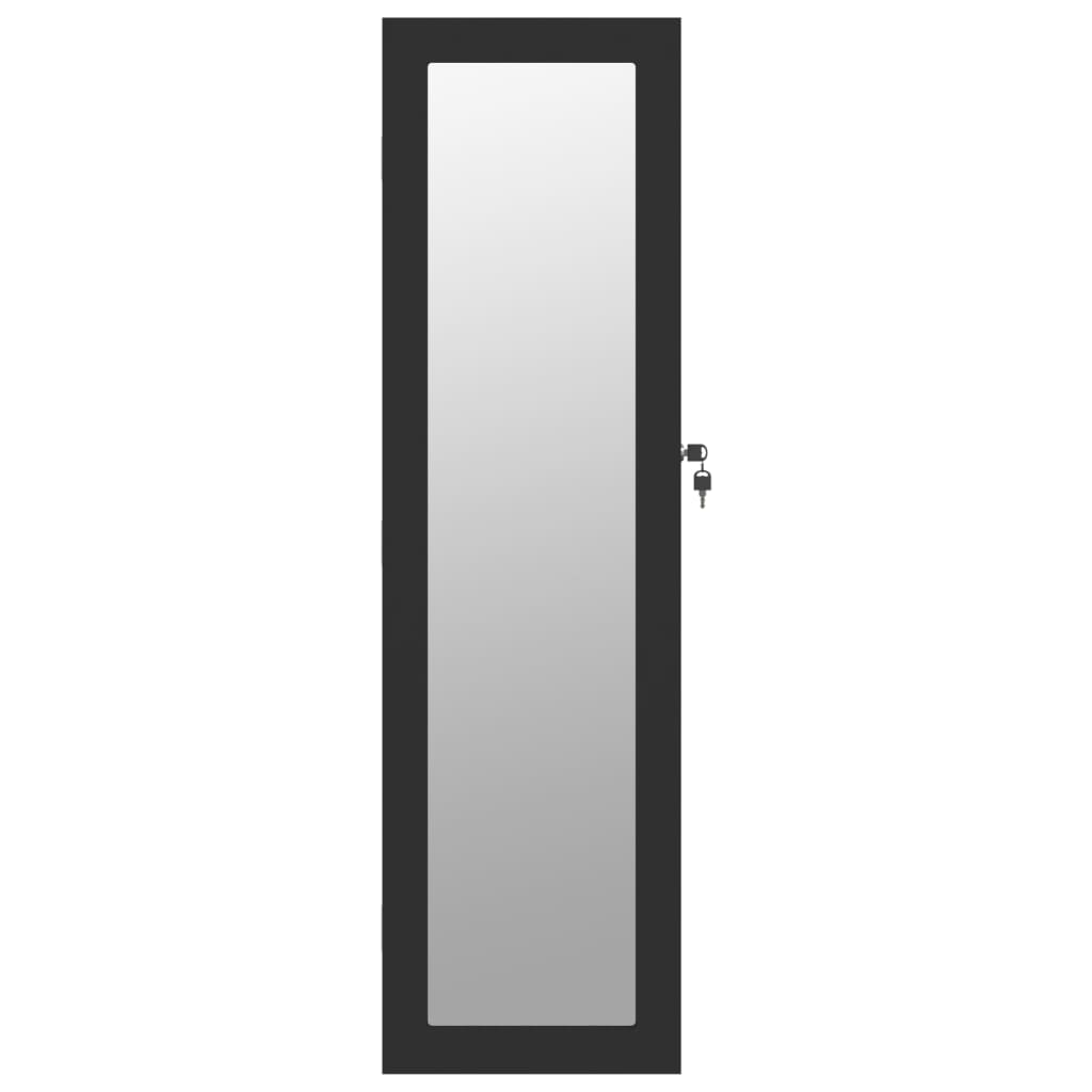 Zidni ormarić za nakit s ogledalom crni 30 x 8,5 x 106 cm