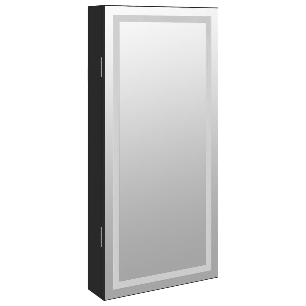 Zidni ormarić za nakit s LED svjetlima crni