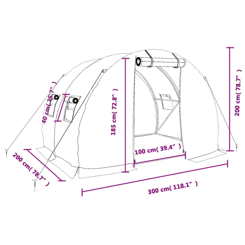 Staklenik s čeličnim okvirom zeleni 6 m² 3 x 2 x 2 m