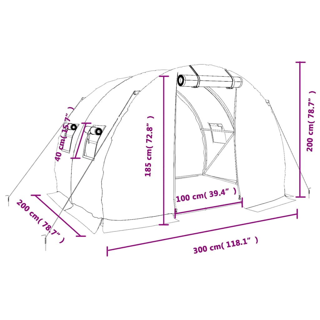 Staklenik s čeličnim okvirom bijeli 6 m² 3 x 2 x 2 m