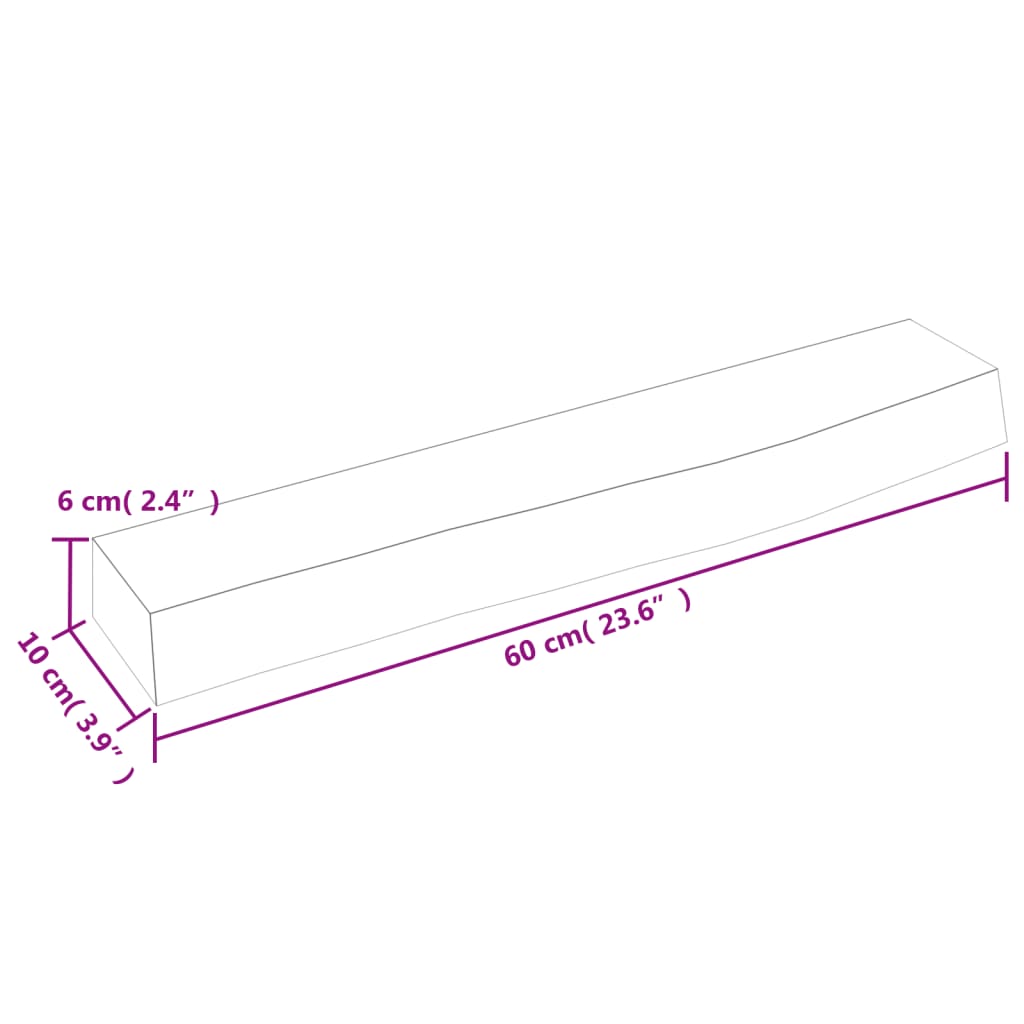 Zidna polica 60x10x6 cm od neobrađene masivne hrastovine