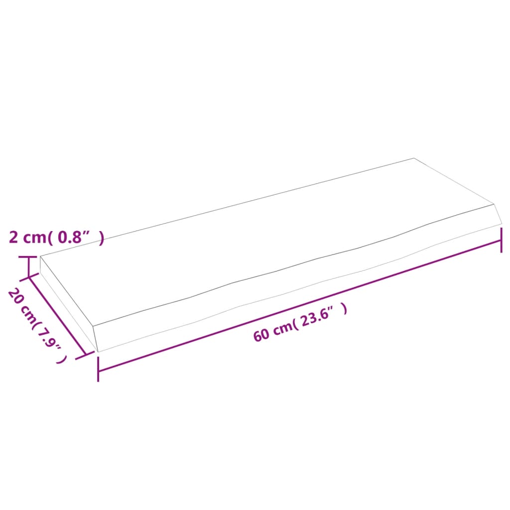 Zidna polica 60 x 20 x 2 cm od neobrađene masivne hrastovine