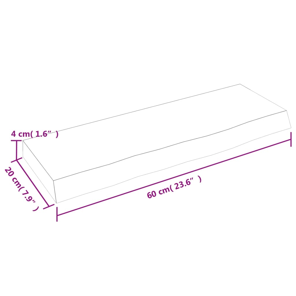 Zidna polica 60 x 20 x 4 cm od neobrađene masivne hrastovine