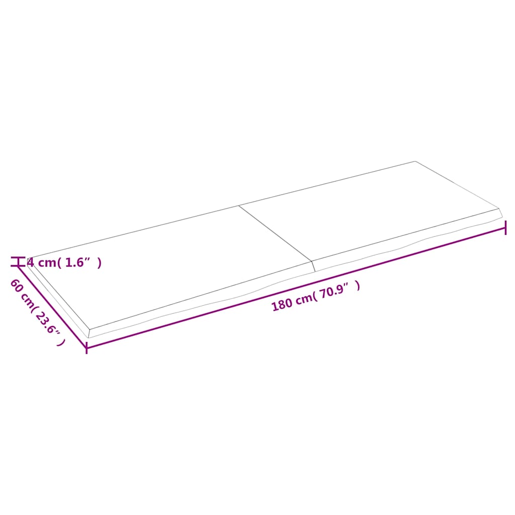 Zidna polica tamnosmeđa 180x60x(2-4) cm od obrađene hrastovine