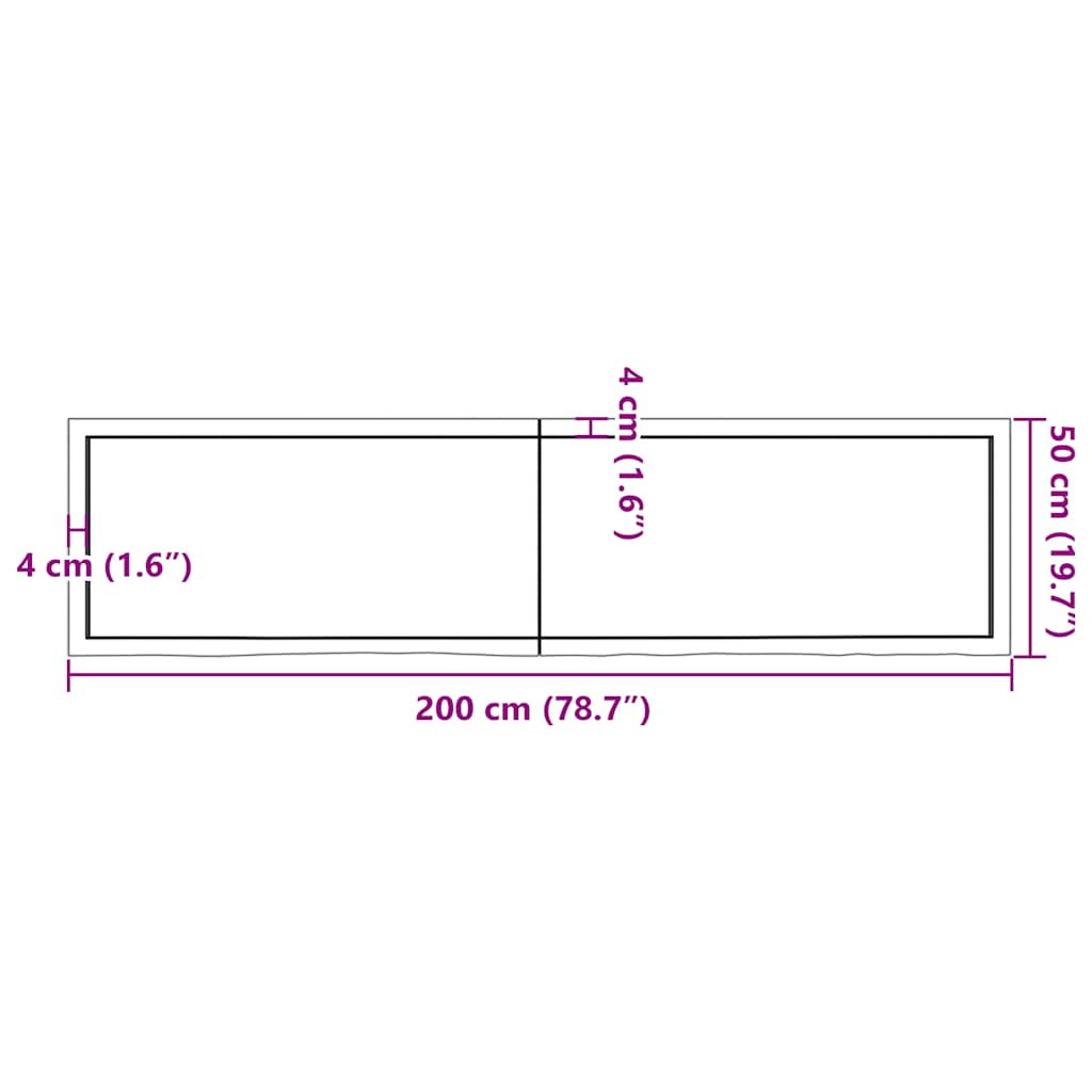 Zidna polica tamnosmeđa 200x50x(2-6) cm od obrađene hrastovine