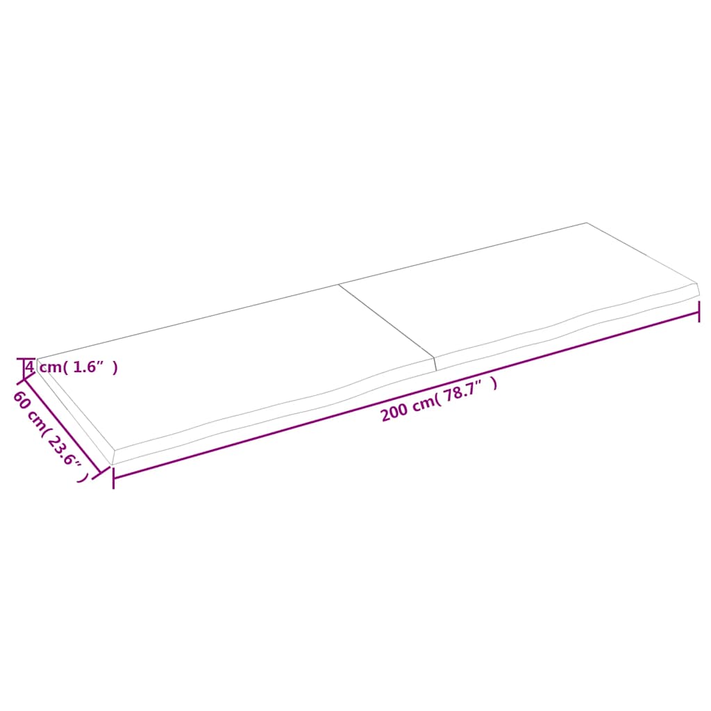 Zidna polica tamnosmeđa 200x60x(2-4) cm od obrađene hrastovine